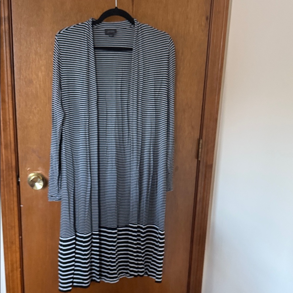 J. Jill Black & White Striped Long Cardigan